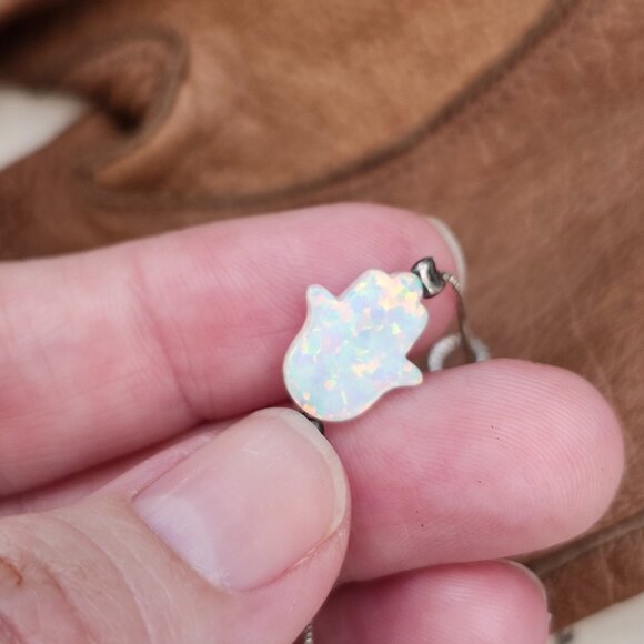 Vintage Opal Hamsa Hand on Sterling Silver bracelet - Picture 7 of 10